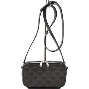Celine Unisex Mini Box Shoulder Bag in Triomphe Canvas and Calfskin, Black, C...
